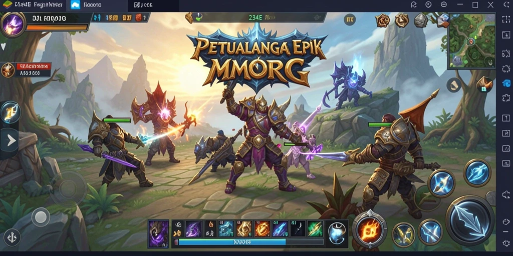 Tampilan gameplay yang mendebarkan di 234E, dunia MMORPG yang luas.