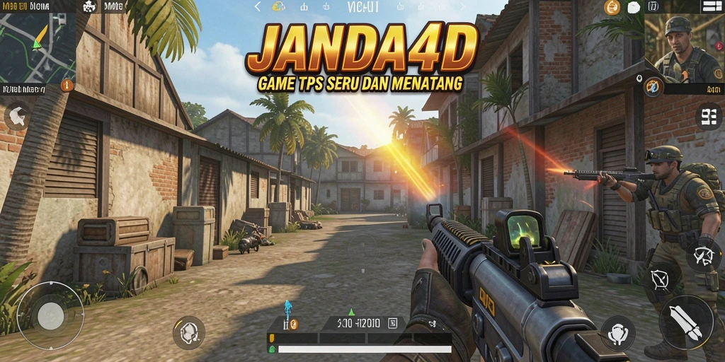 Tampilan gameplay seru JANDA4D dalam pertempuran TPS yang intens.