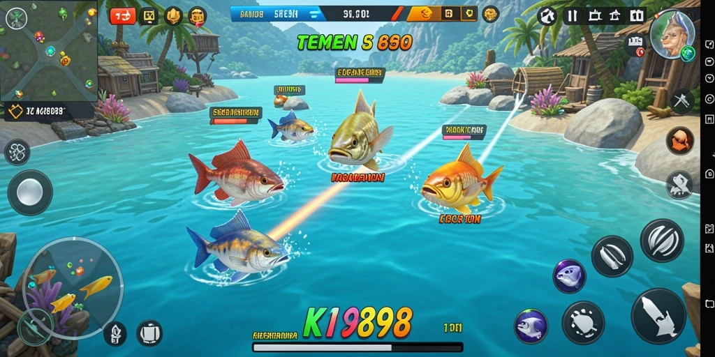 Gameplay seru KKRP menampilkan berbagai ikan yang menunggu untuk ditangkap.