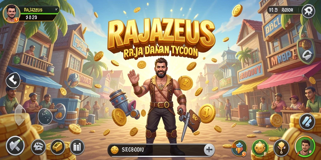 Tangkapan layar utama RAJAZEUS menampilkan pengalaman gameplay Tycoon yang menarik.