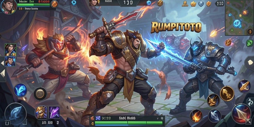 Tampilan dinamis permainan <strong>RUMPITOTO</strong> saat pertarungan seru di arena.